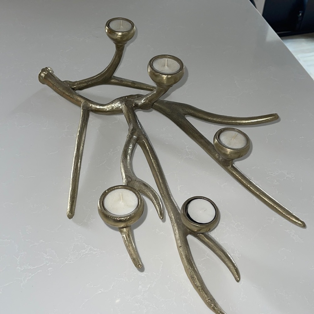 Gold 24” candle antler with tea lights